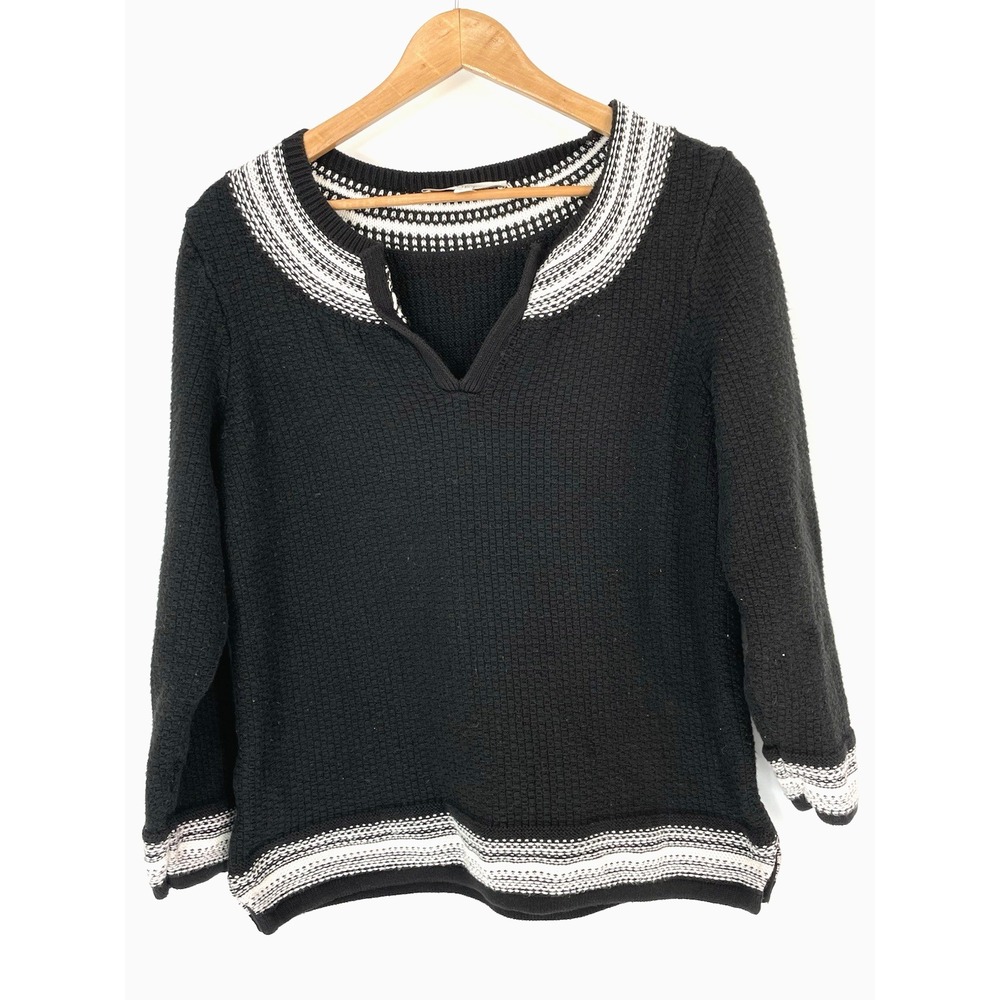 Ann Taylor LOFT Womens Large Alpine Sweater‎ Tunic Black Fair Isle